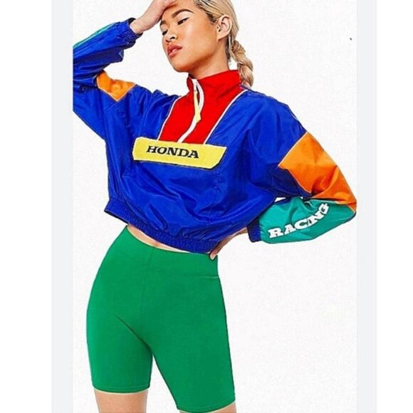 Honda Racing Colorblock Half-Zip Hooded Windbreaker Anorak Jacket Unisex - Picture 4 of 9